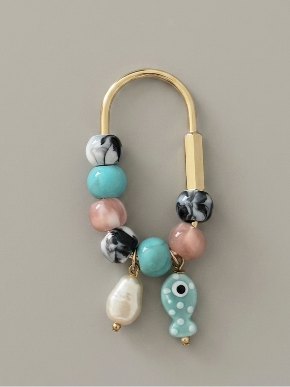 Viral Beaded Carabiner Bag Charm Keychain with Turquoise Fish Charm
